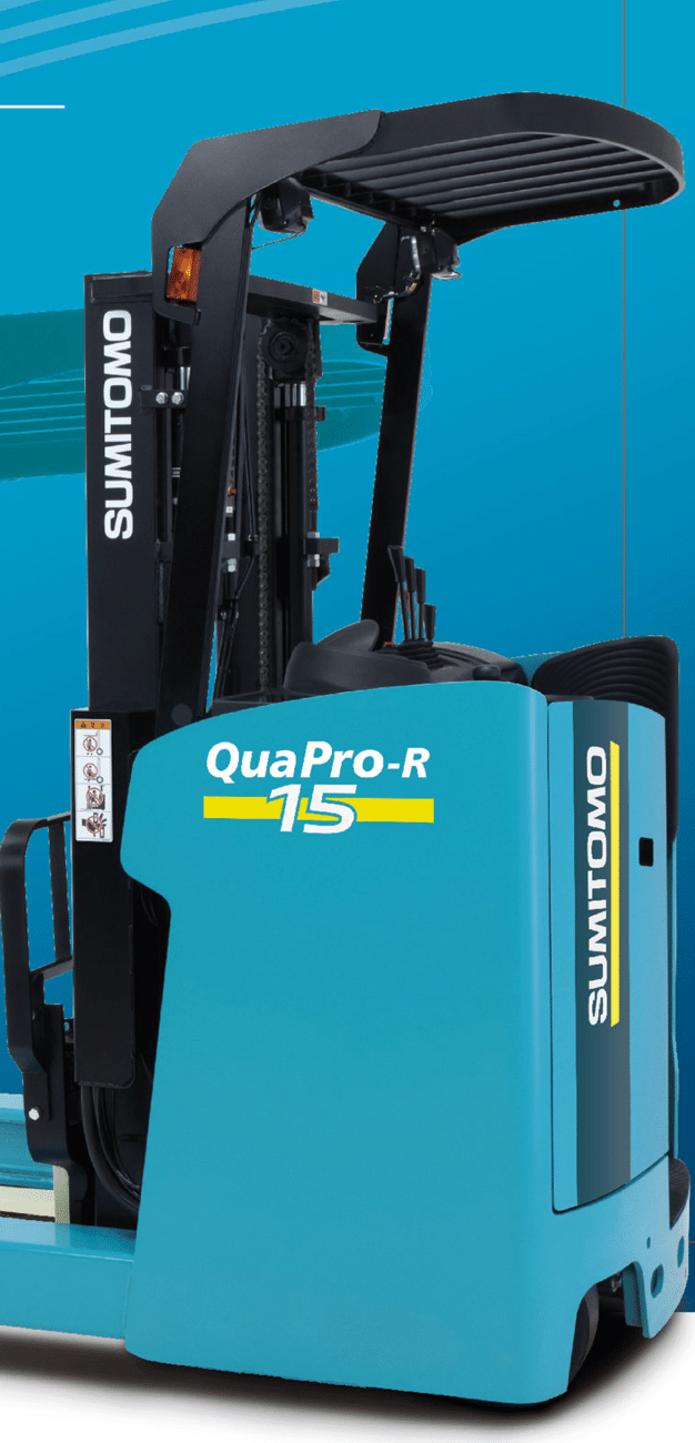 SUMITOMO 住友 QuaPro-R 立式前移式電動堆高機,車身徽章標示 QuaPro-R 15=1.5 噸級機種