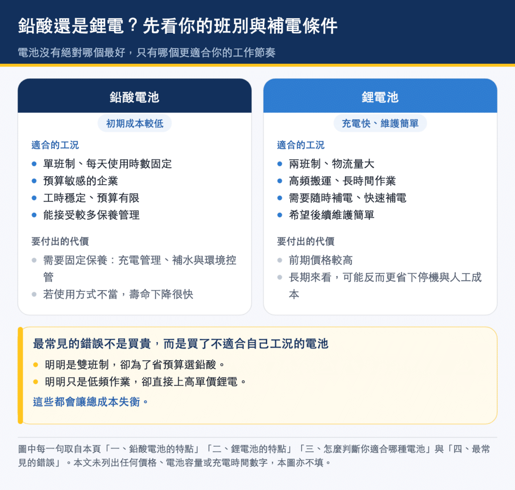 鉛酸電池與鋰電池對照：各自適合的工況與要付出的代價，以及最常見的選錯情境