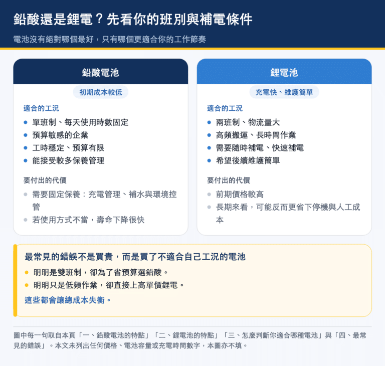 鉛酸電池與鋰電池對照:各自適合的工況與要付出的代價,以及最常見的選錯情境